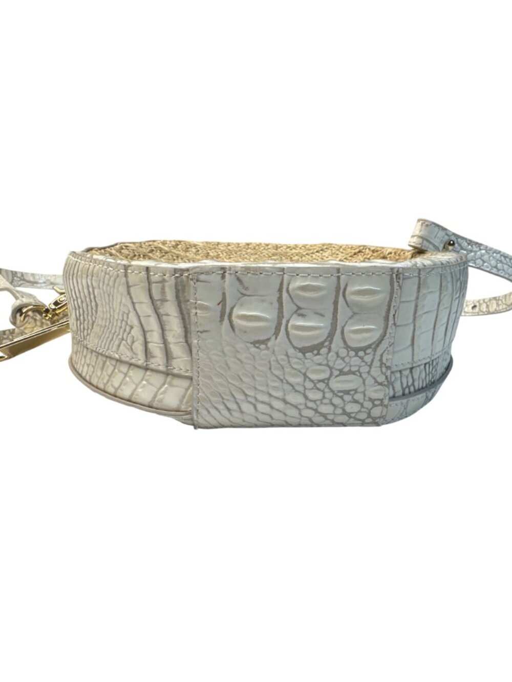 Brahmin Straw & Croc-Embossed Leather Round Crossbody Bag With Adjustable Strap - Picture 6 of 13
